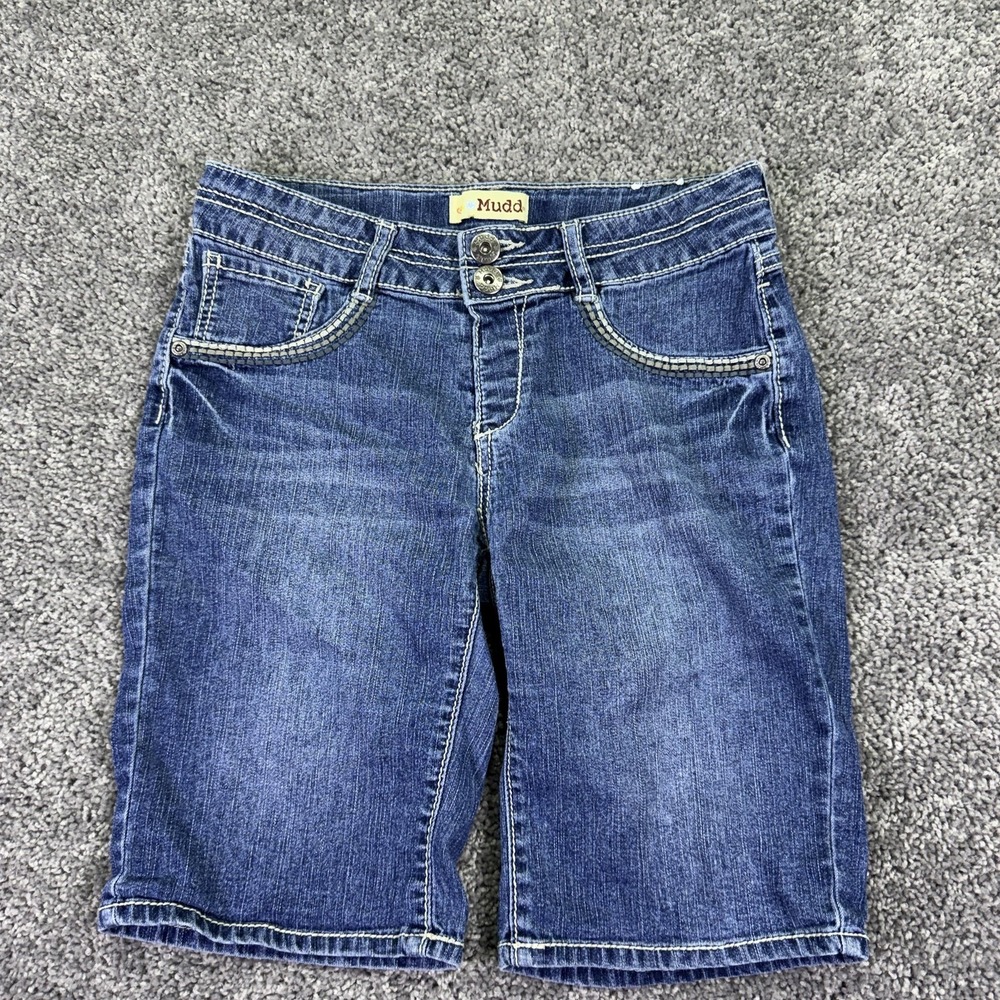Mudd Shorts Girls 16 Blue Bermuda Jean Denim Medium Wash Adjustable Waist Summer